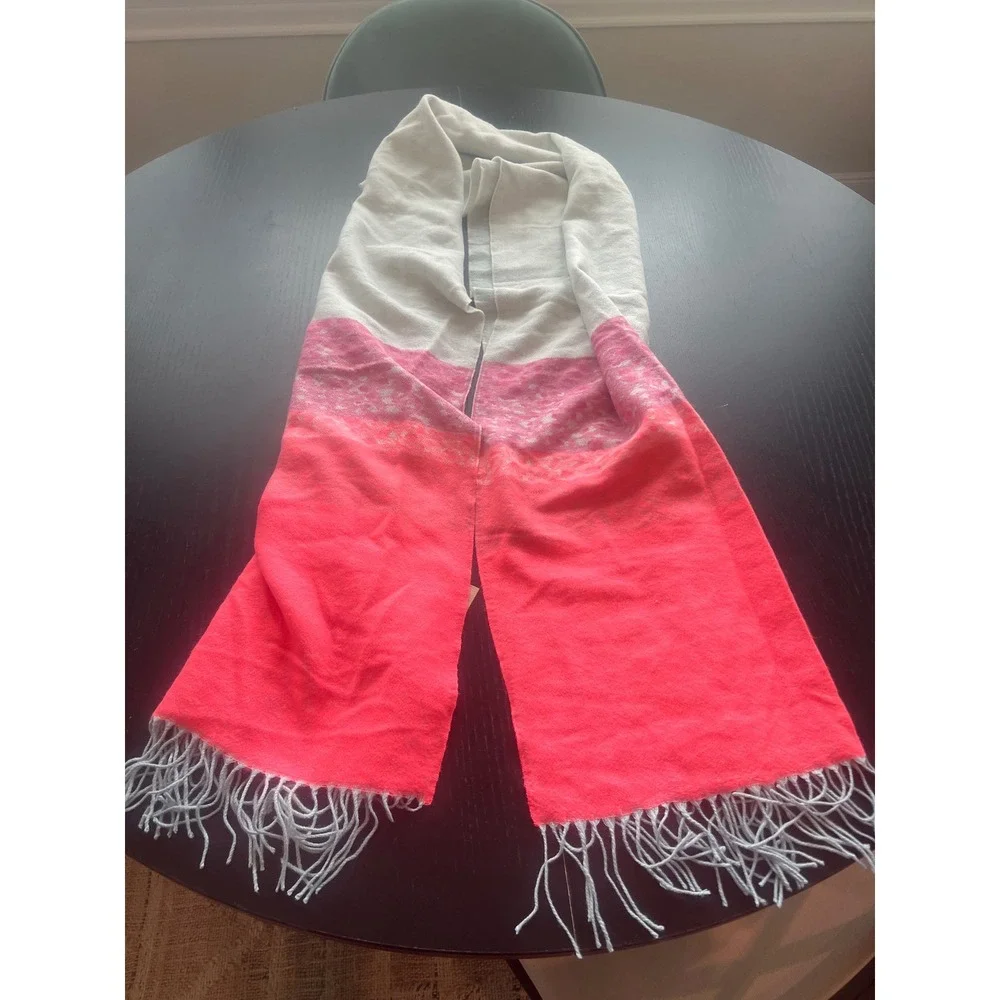 NWT‎ Gap Cozy Scarf Neon Pink Colorblock Fringe Winter Scarf New With Tags
